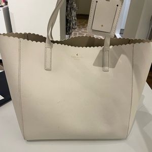 Kate Spade Leather Tote Purse - White With Scalloped Trim